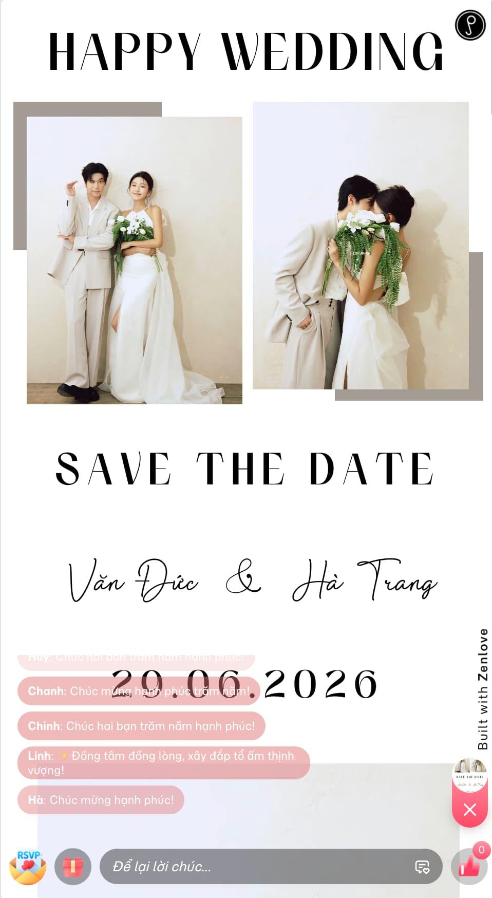 Mẫu thiệp cưới online ZenLove tông hồng thanh lịch