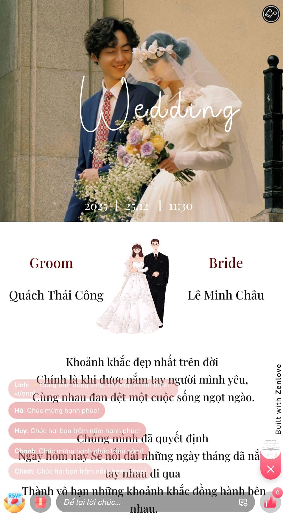 Mẫu thiệp cưới online ZenLove với bố cục hiện đại