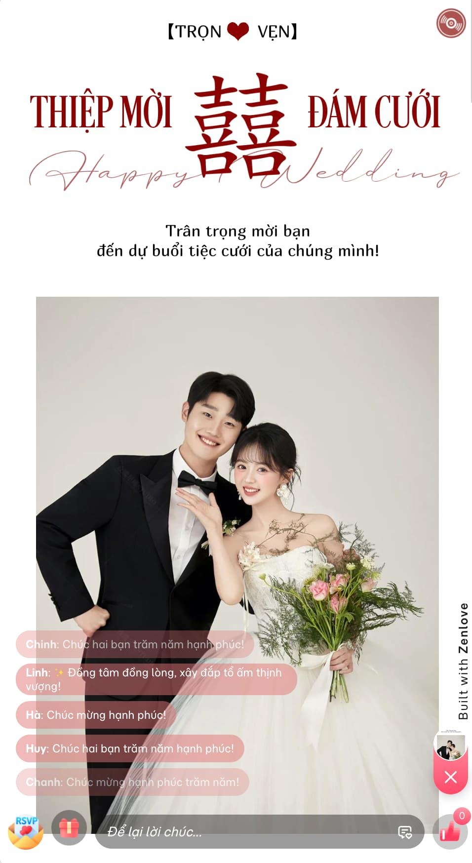 Mẫu thiệp cưới online ZenLove phong cách nhẹ nhàng