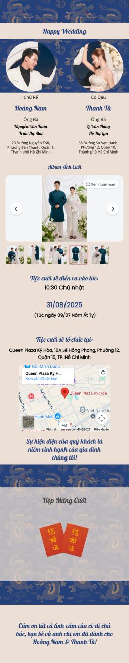 Xem và tùy chỉnh Thiệp Cưới Rồng Lam miễn phí Thiệp cưới online miễn phí - Thiệp Cưới Rồng Lam | Zenlove